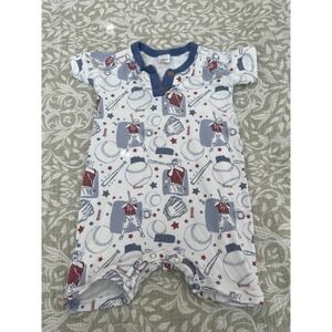 Tesa Babe Pajamas Unisex 9-12M Blue Baseball Print Footless Bamboo Casual